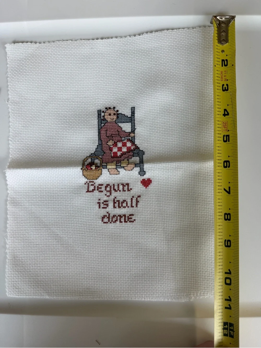 Vintage Cross Stitch Home Art Print in Cream, Red, Brown, Blue